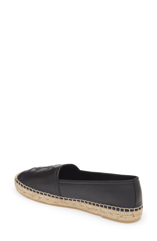 Saint Laurent Logo Leather Espadrilles Flat Shoes Black In Black