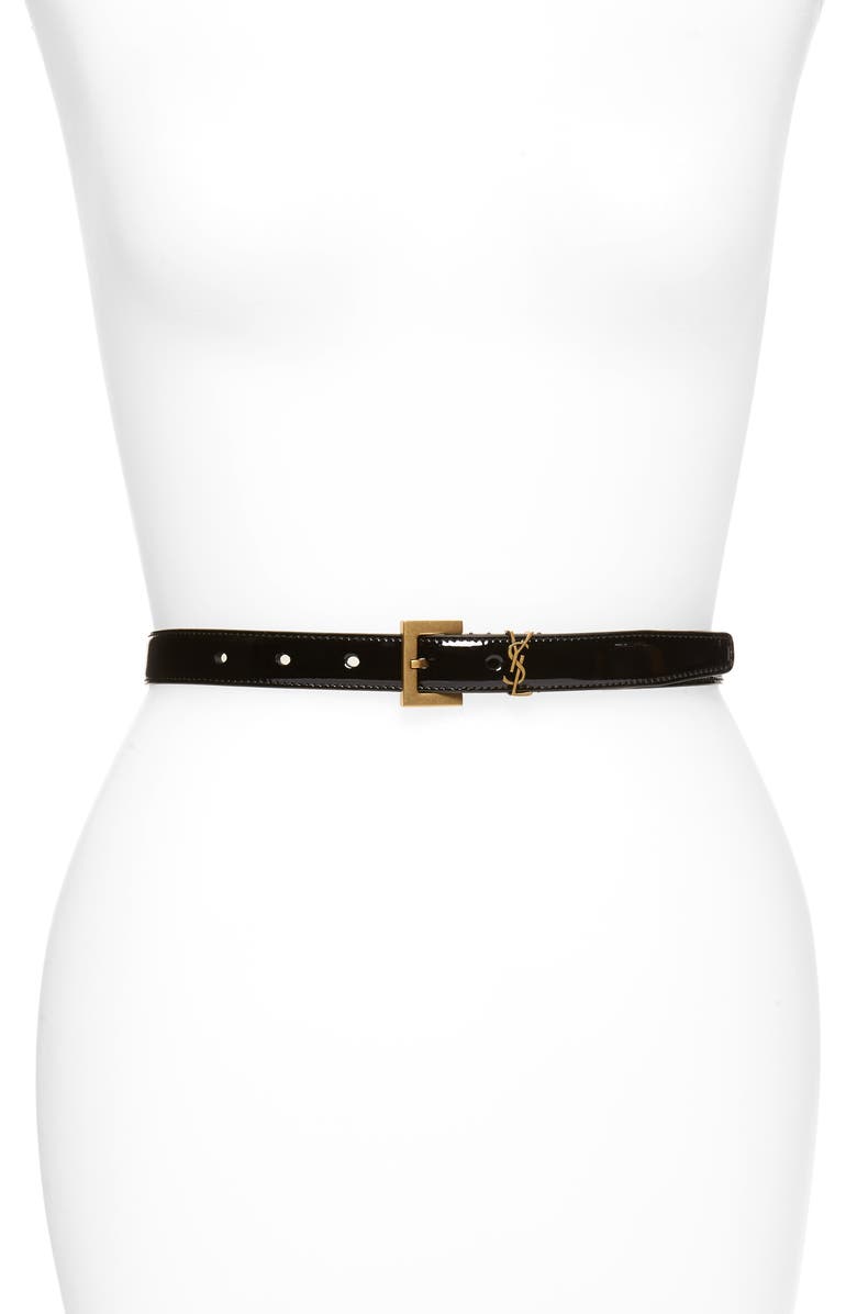Saint Laurent YSL Monogram Patent Leather Belt, Main, color, 