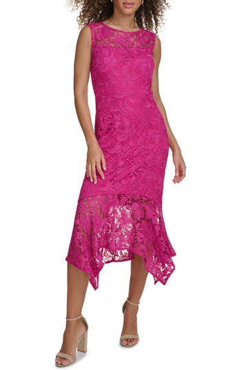 Kensie Chemical Lace Midi Dress In Fuchsia