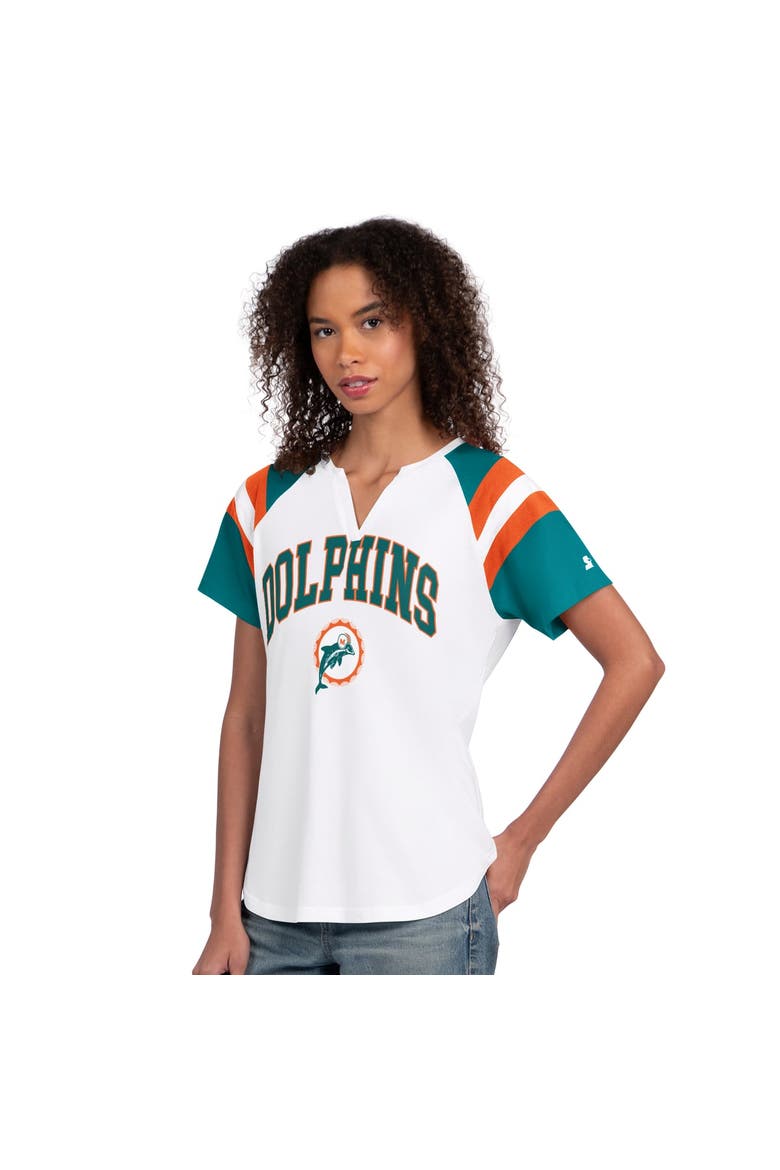 Women's Starter  White Miami Dolphins Game On Notch Neck T-Shirt, Main, color, White