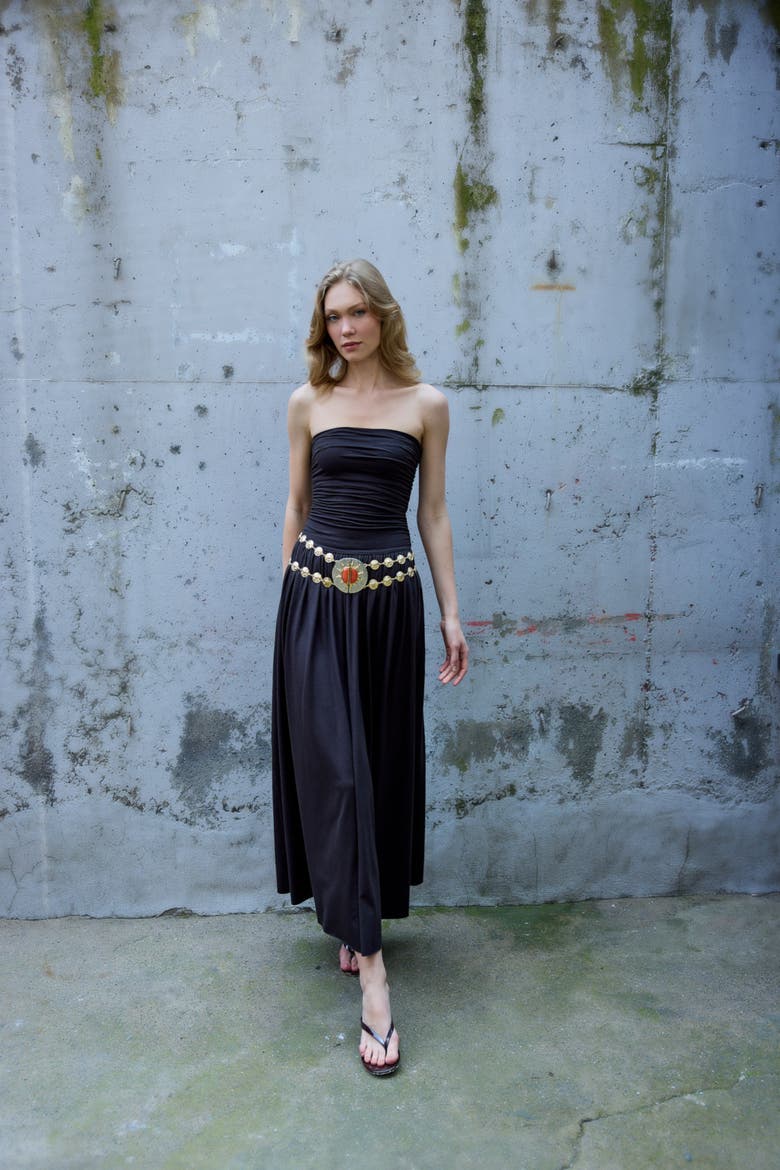 Aluna Strapless Stretch Maxi Dress, Alternate, color, Brown