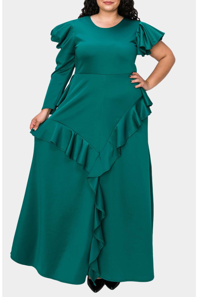 Vivienne Ruffle Maxi Dress, Alternate, color, GREEN