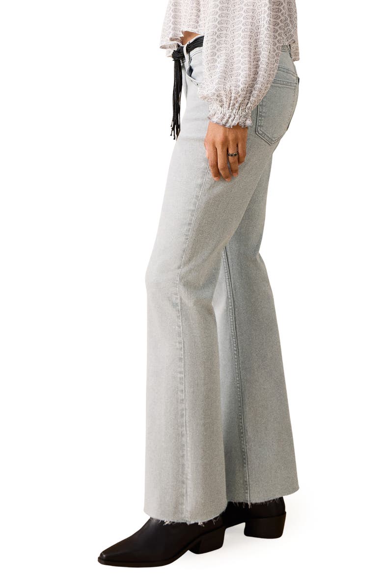 MANGO TEEN Studded Raw Hem Mid Rise Crop Flare Jeans, Alternate, color, Light Denim Grey