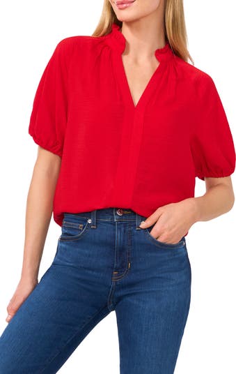 CeCe Ruffle Split Neck Blouse | Nordstrom