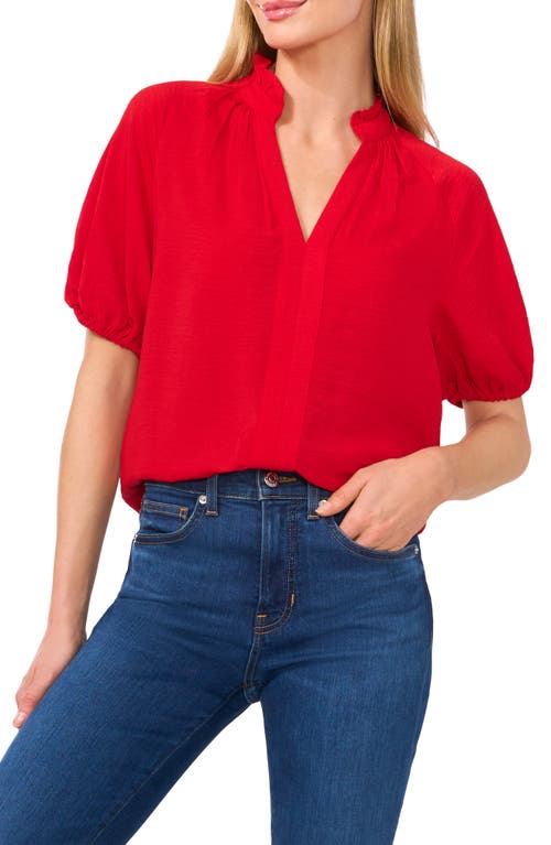 Cece Ruffle Neck Raglan Seam Split Neck Blouse