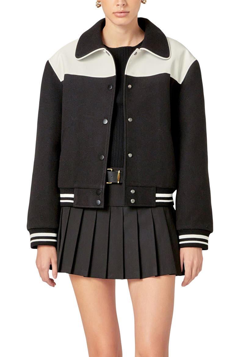 Colorblock Bomber Jacket, Main, color, BLACK/ WHITE