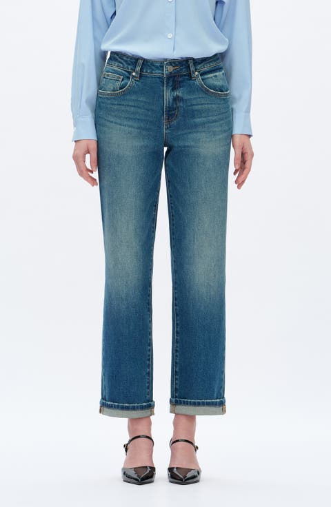 Mid Rise Straight Leg Jeans (Retro Medium Blue)