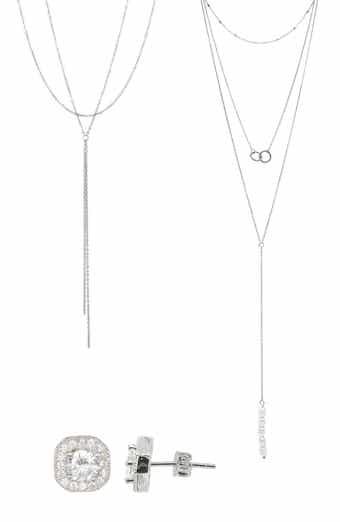Adornia 2 Lariat Necklaces & Stud Earrings Set