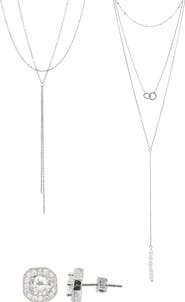 Adornia 2 Lariat Necklaces & Stud Earrings Set