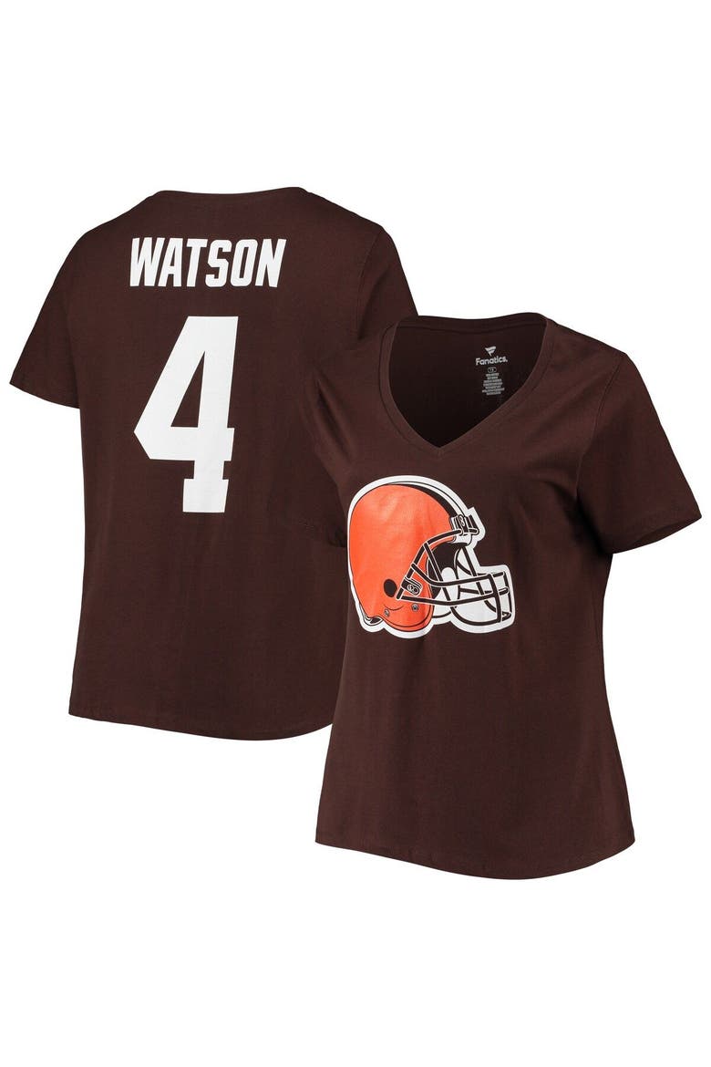 Women's Fanatics Branded Deshaun Watson Brown Cleveland Browns Plus Size Player Name & Number V-Neck T-Shirt, Main, color, Brown