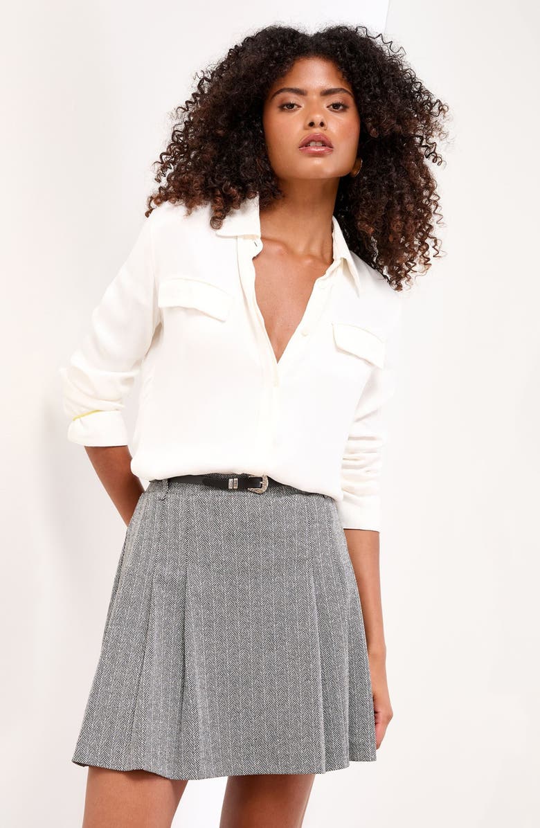 Lipsy Herringbone Pleated Miniskirt, Alternate, color, Grey