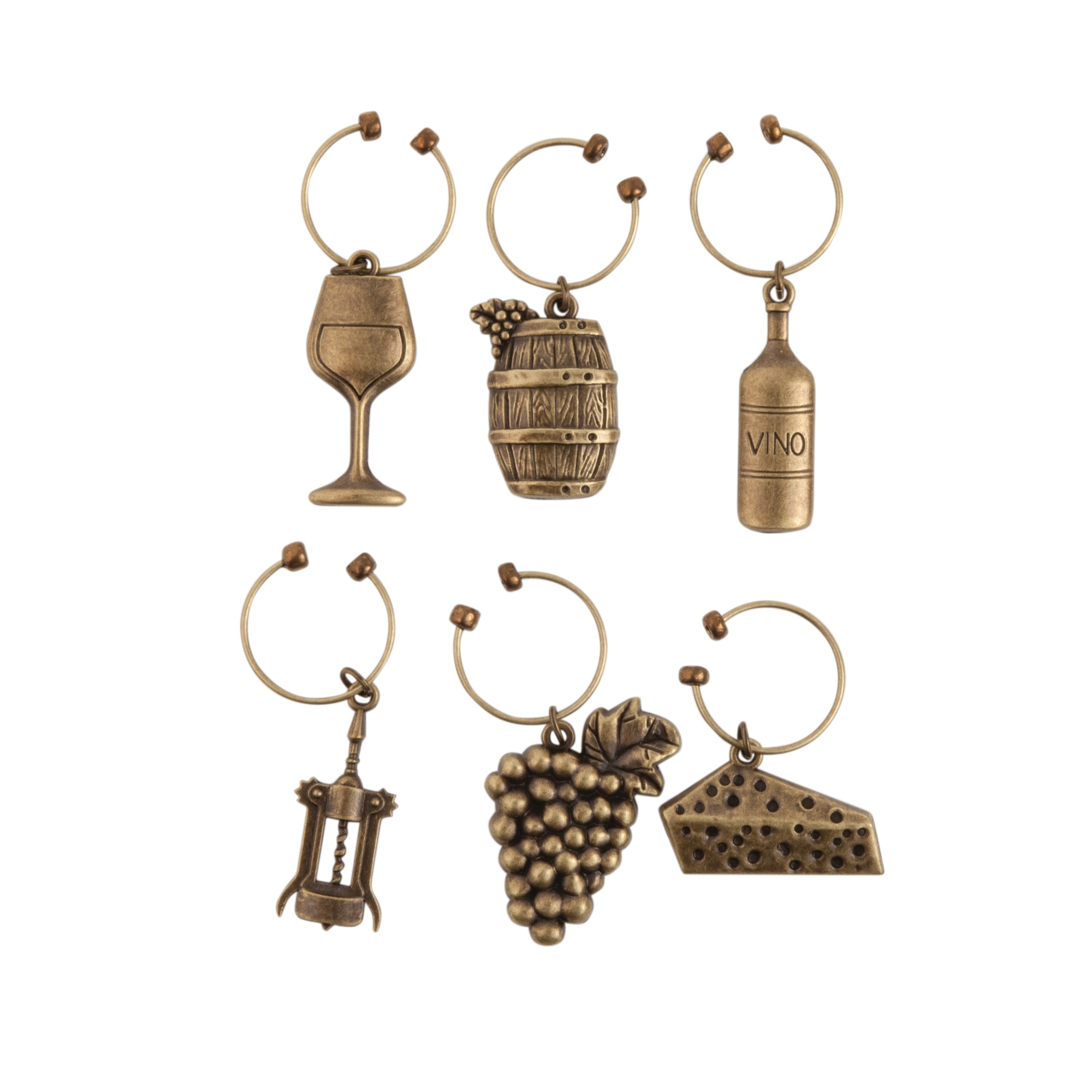 TWINE Vineyard Wine Charms Set of 6 - Bronze