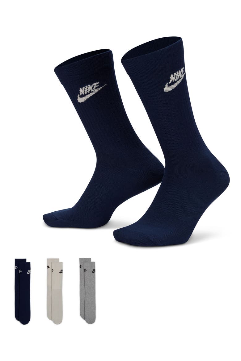 Sportswear Everyday Essential Assorted 3-Pack Crew Socks, Main, color, NAVY MULTI