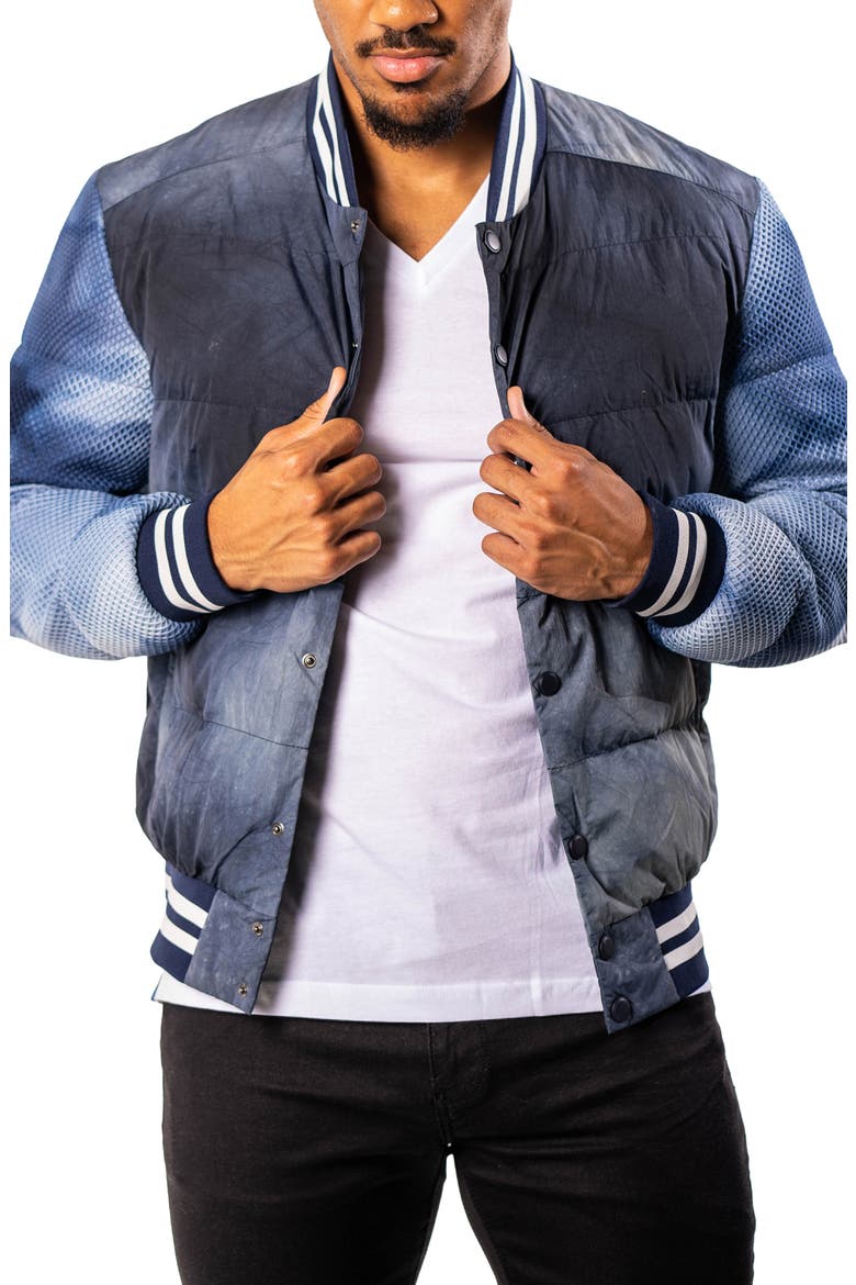 Ocean Sky Blue Quilted Bomber Jacket, Alternate, color, BLUE