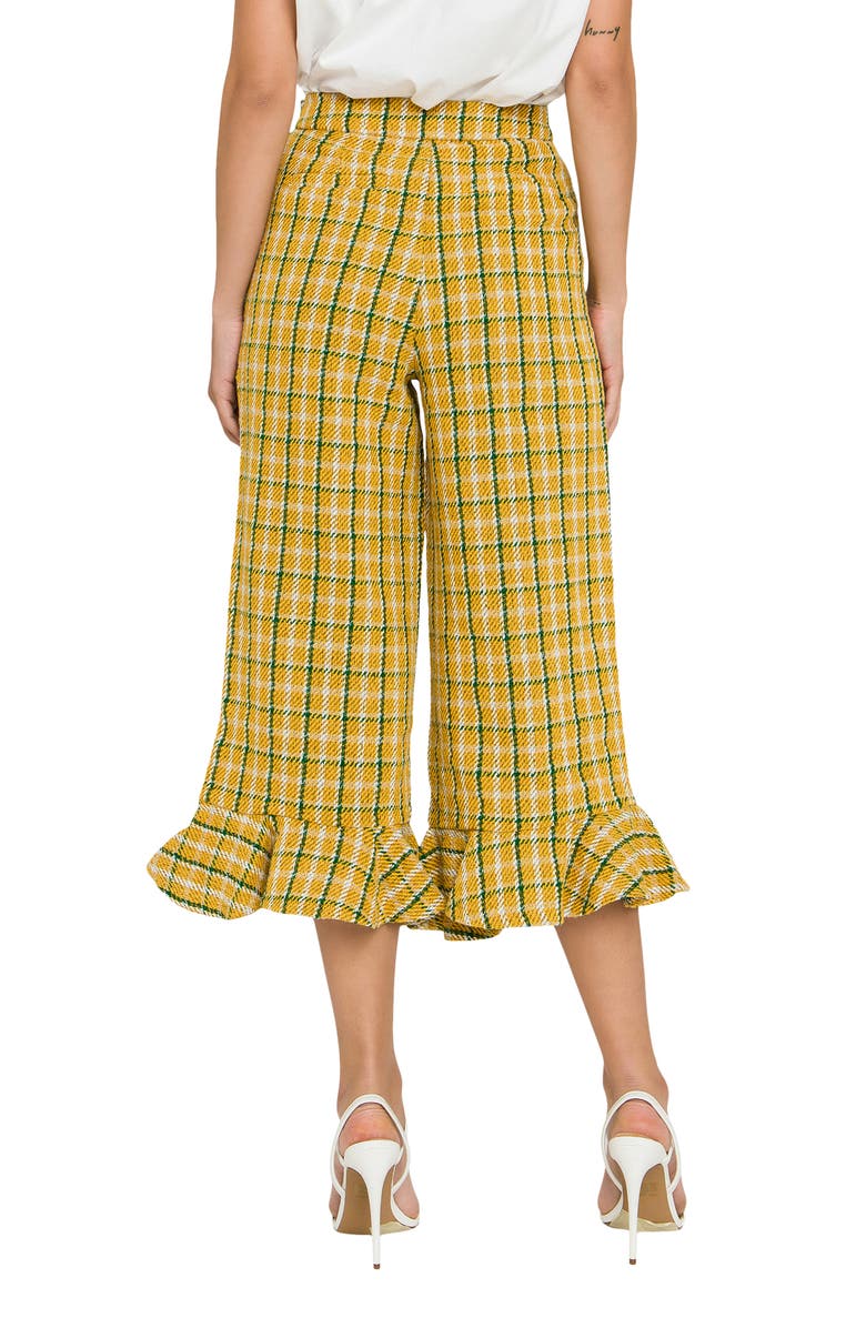 English Factory Plaid Ruffle Hem Tweed Culottes, Alternate, color, 