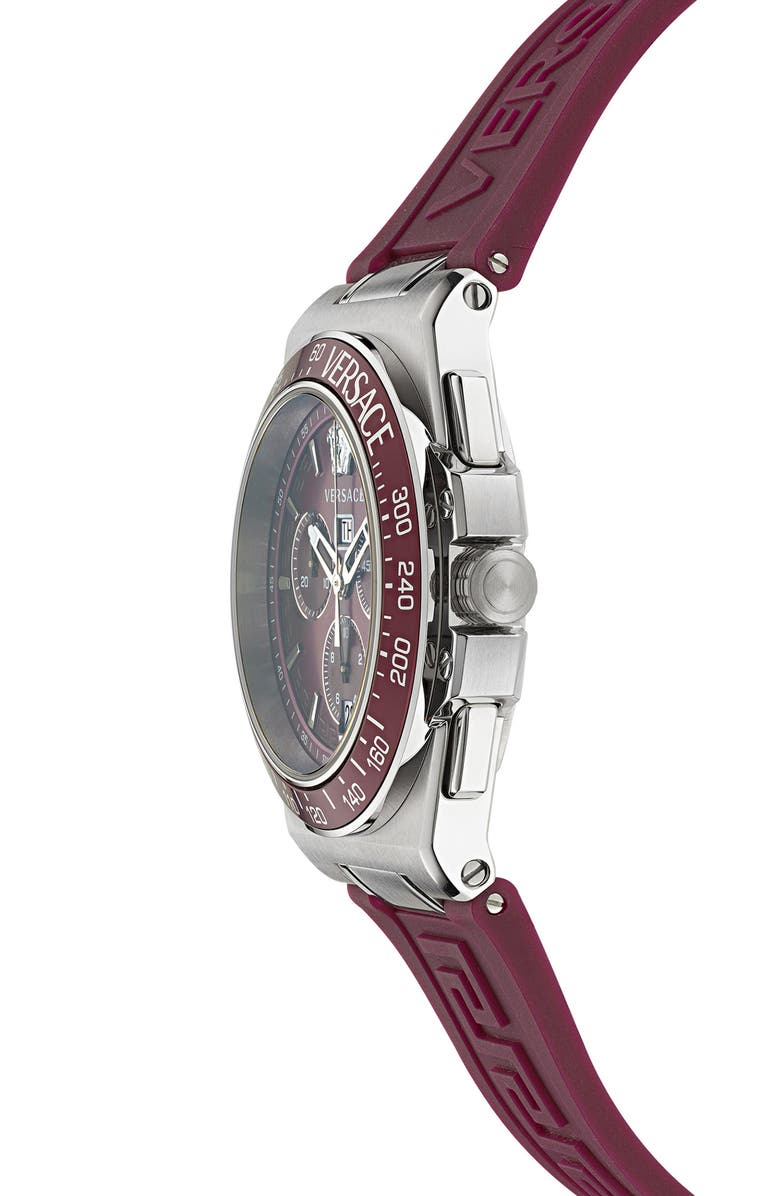 Versace Greca Extreme Silicone Strap Chronograph Watch, 45mm, Alternate, color, Stainless Steel