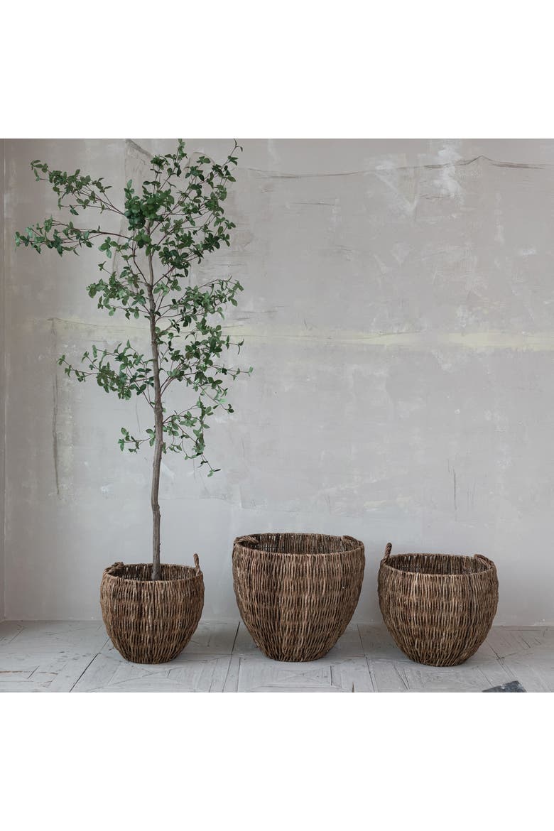 3-Piece Woven Banana Leaf Baskets with Handles, Natural, Alternate, color, Natural