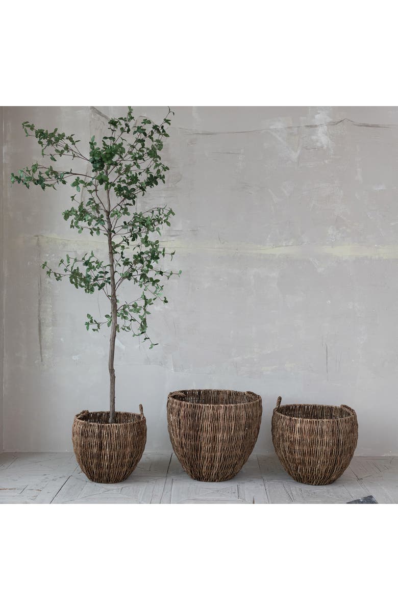 Storied Home 3-Piece Woven Banana Leaf Baskets with Handles, Natural, Alternate, color, 