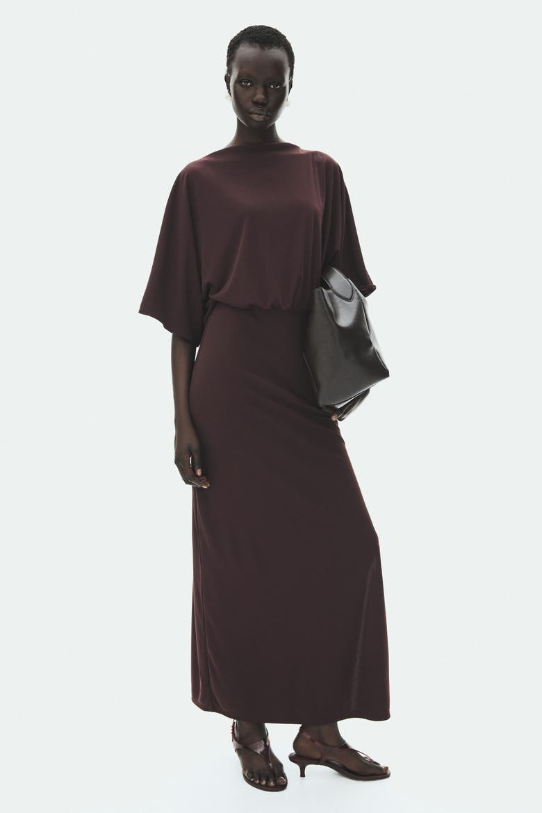 Cowl-back Jersey Dress, Alternate, color, Dark brown