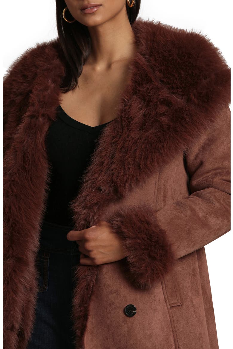 Hooded Duster Coat with Faux Fur Trim, Alternate, color, SIENNA