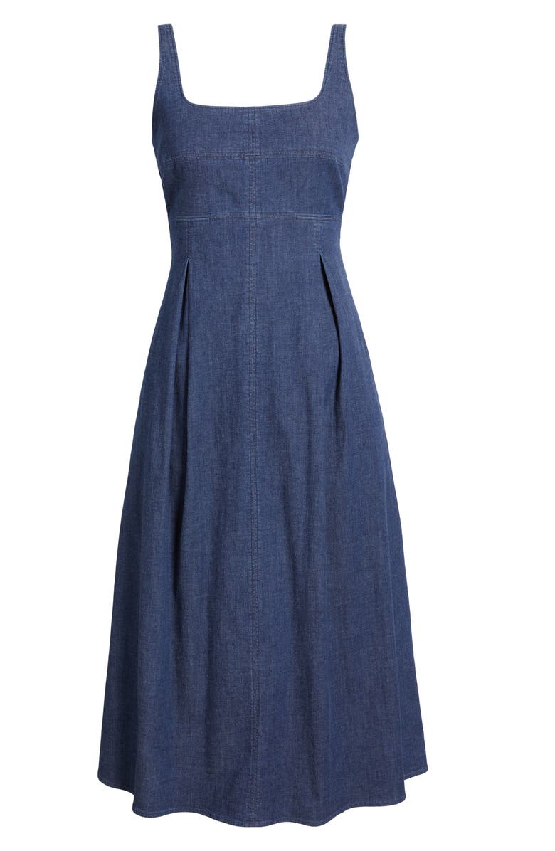Anne Klein Pleated Denim Dress, Alternate, color, Dark Wash