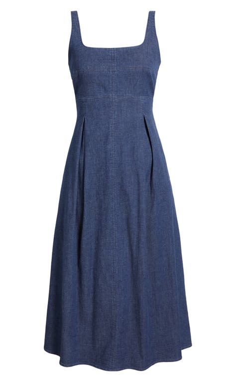 Anne Klein Women's Front-pleated Square-neck Midi Dress In Dark Wash