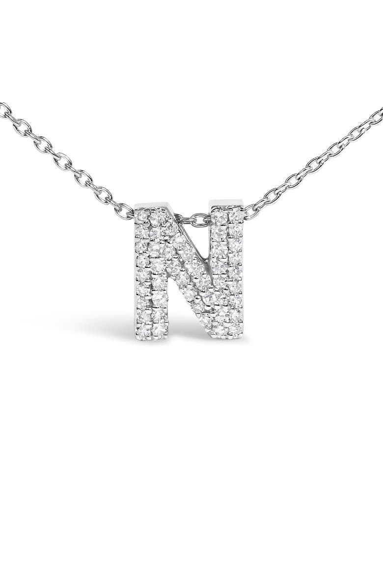 Haus of Brilliance 10K Gold Diamond Accent "A-Z" Initial Bubble Pendant Necklace, Alternate, color, White | N