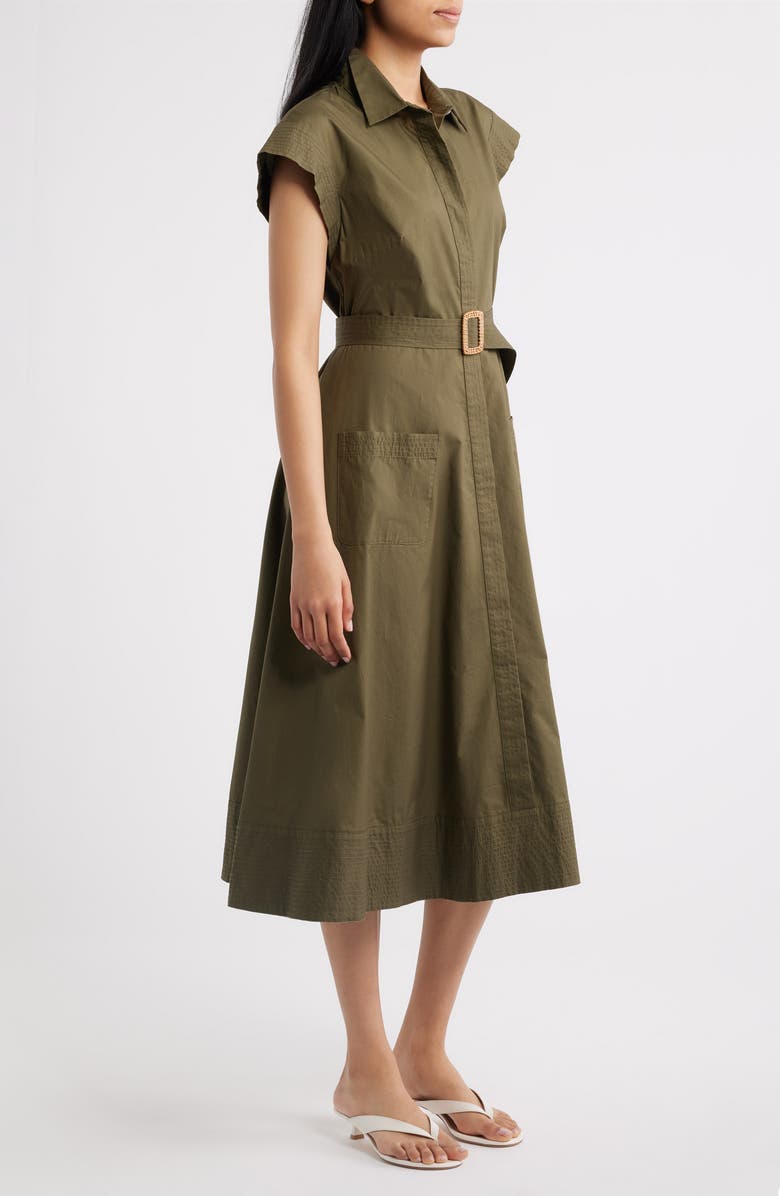 Eliza J Trapunto Midi Shirtdress, Alternate, color, Olive