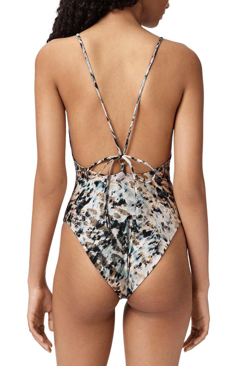 AllSaints Saph V-Neck One-Piece Swimsuit, Alternate, color, Canter Fawn Brown