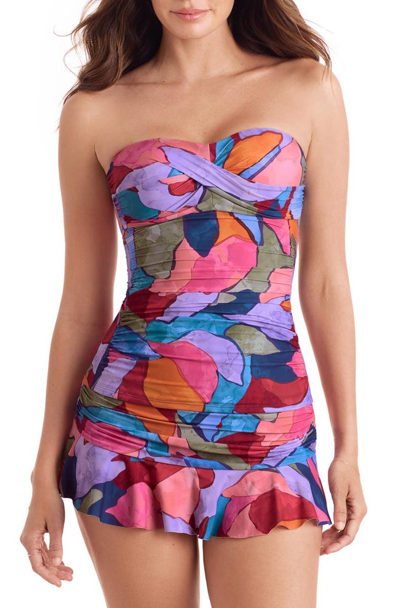 Mimi Flamingo Aria Bandini Strapless Tankini Top, Alternate, color, Eden