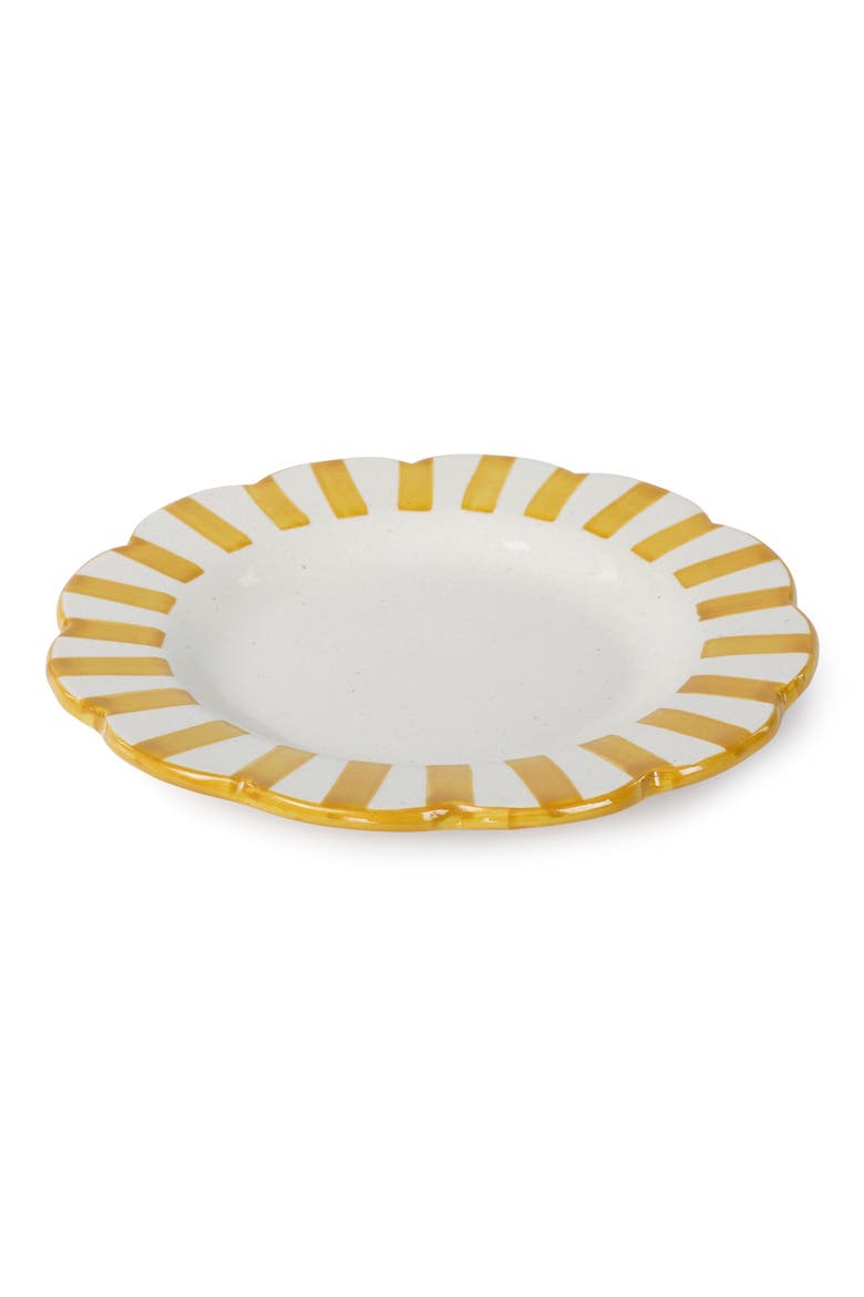 Set of 2 Stripe Ceramic Salad Plates, Alternate, color, YELLOW