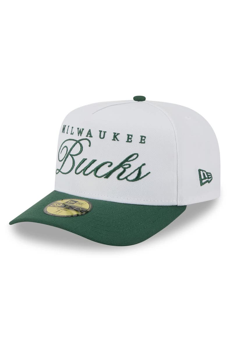 New Era Men's New Era White/Hunter Green Milwaukee Bucks 2025 NBA Draft A-Frame 59FIFTY Fitted Hat, Alternate, color, White