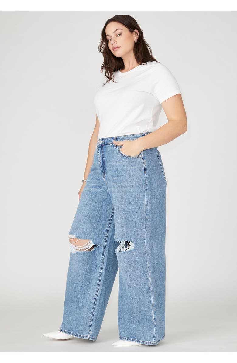 ELOQUII The Yvette Rigid Wide Leg  Jean, Alternate, color, Medium Wash Distress