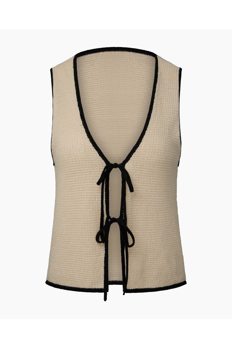 Linen Knit Tie Front Tank Top, Alternate, color, BIRCH/BLACK