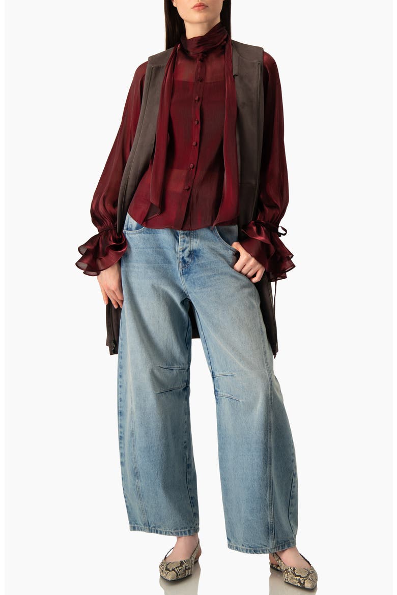 Sophisticated High-neck Blouse With Tie, Alternate, color, Wine