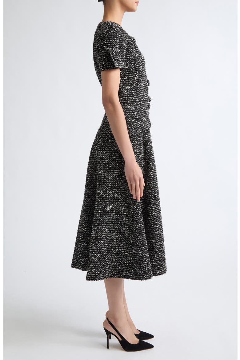 Short Sleeve Tweed Midi Dress with Belt, Alternate, color, BLACK/ WHITE