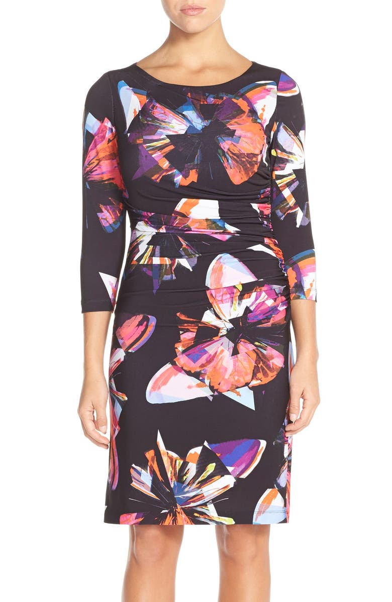 Tahari Butterfly Print Jersey Sheath Dress, Main, color, 