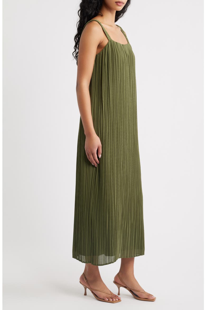 Theo Plissé Open Back Midi Dress, Alternate, color, MILITARY