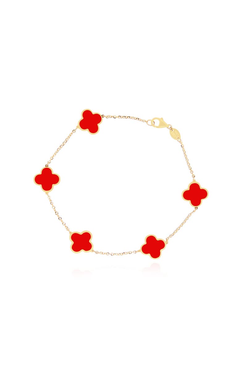 The Lovery Fine Jewelry Small Coral Clover Bracelet, Main, color, Coral