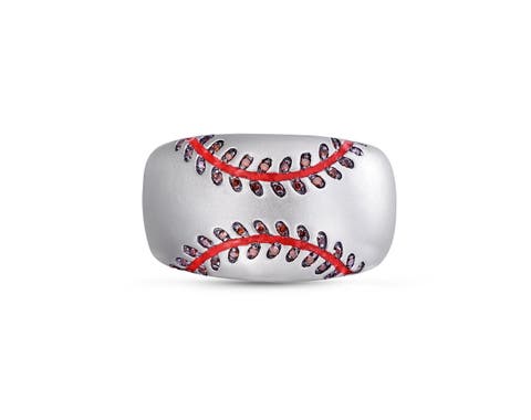 Home Run Baseball Sterling Silver Diamond Band Men Ring