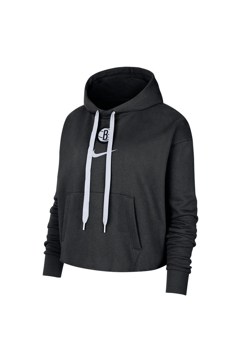 Women's Nike Black Brooklyn Nets Courtside Cropped Pullover Hoodie, Alternate, color, Black