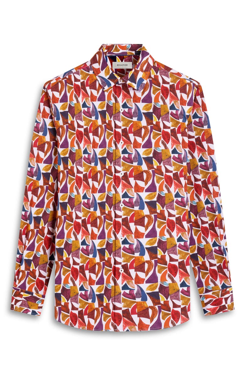 Bugatchi Julian Shaped Fit Abstract Print Stretch Button-Up Shirt, Alternate, color, Chili