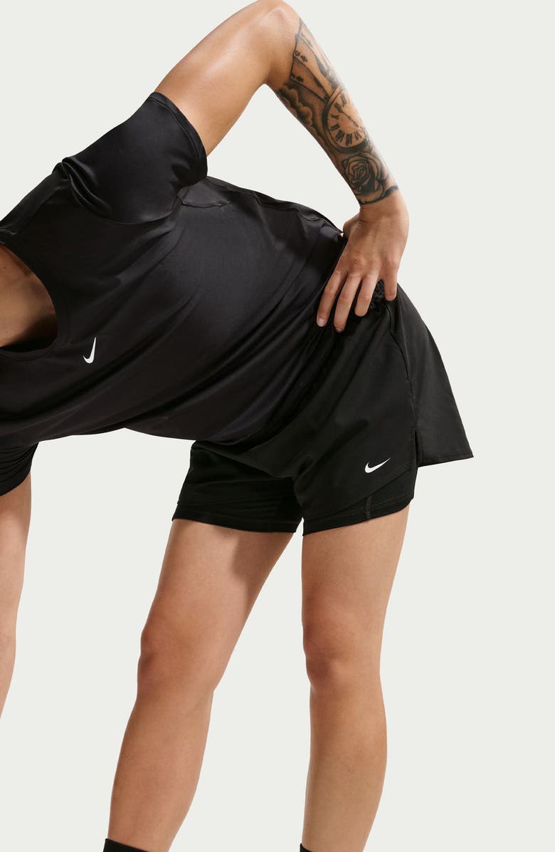 Nike One Dri-FIT High-Waisted 3-Inch 2-in-1 Shorts, Alternate, color, 011 Black/White