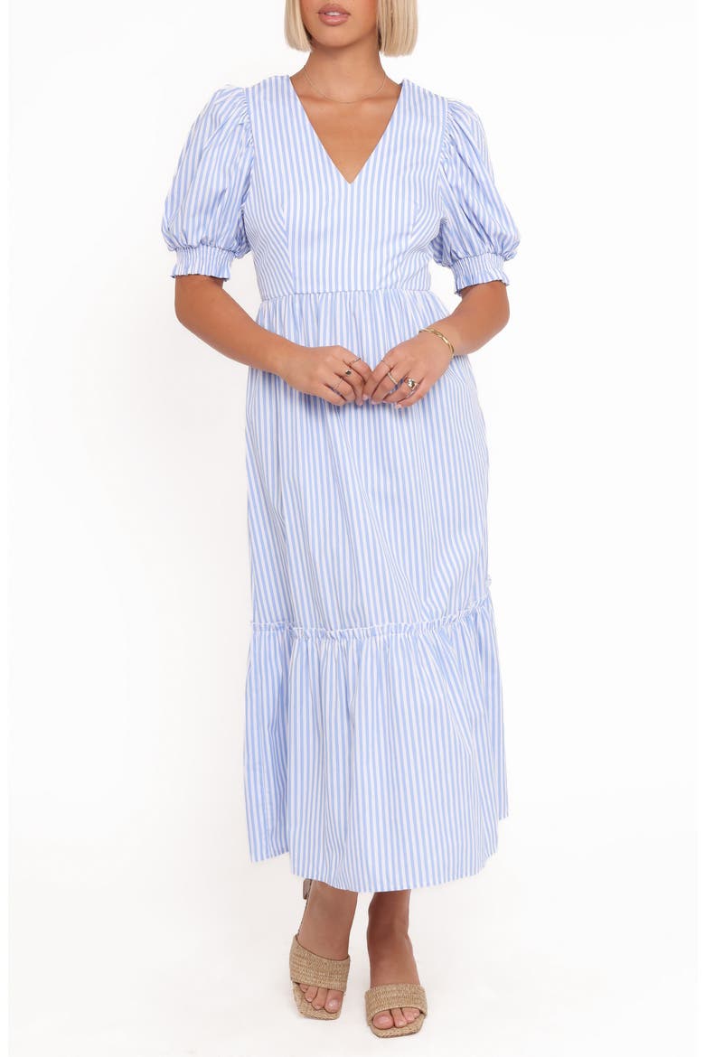 Steele Stripe Puff Sleeve Cotton Midi Dress, Main, color, BLUE STRIPE