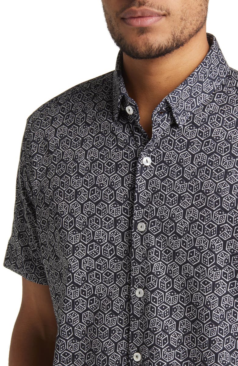 Stone Rose DRY TOUCH<sup>®</sup> Performance Dice Print Short Sleeve Button-Up Shirt, Alternate, color, Black