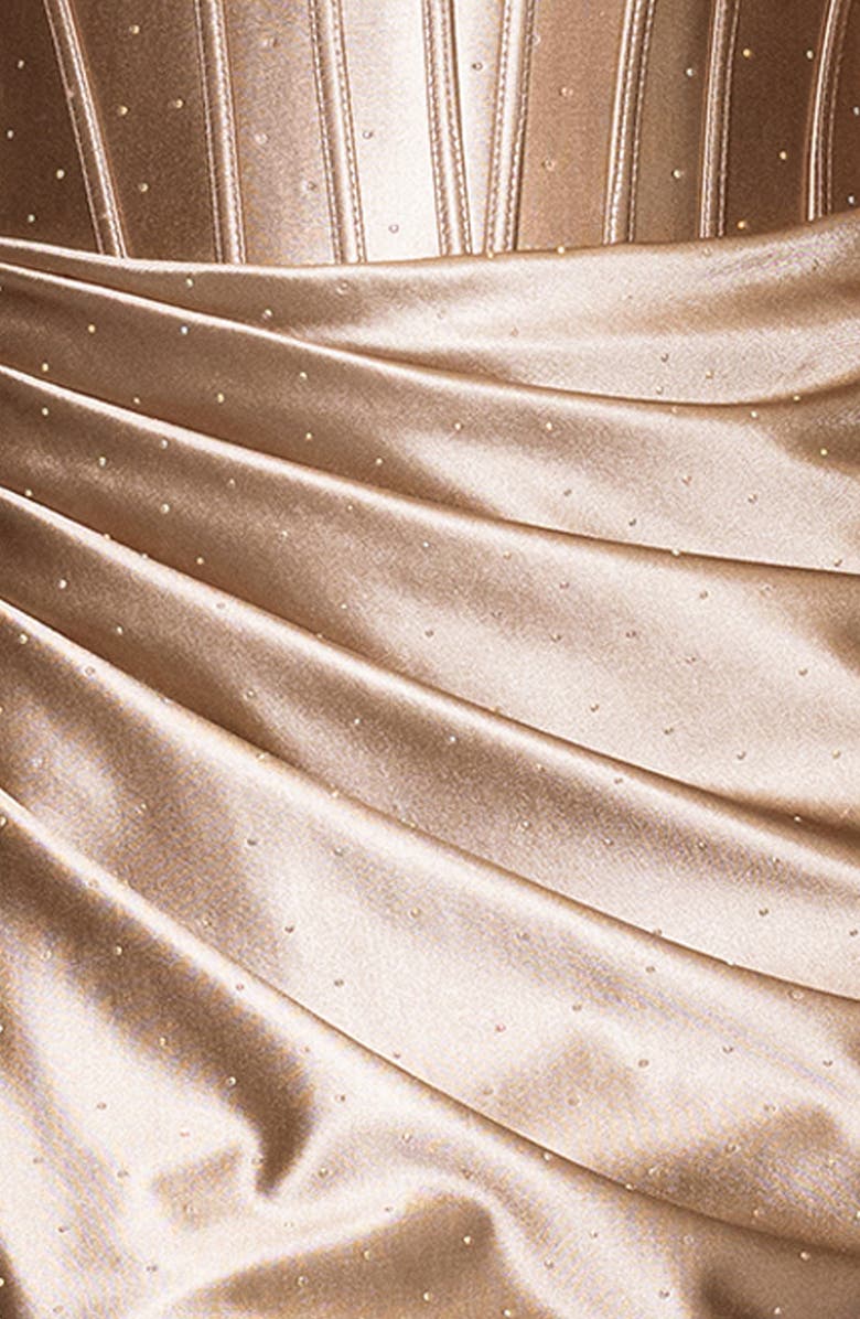 Betsy & Adam Kenya Satin Strapless Corset Gown, Alternate, color, Taupe