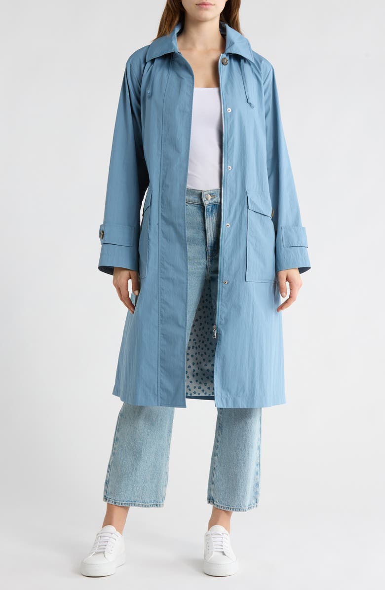 Bernardo Hooded Trench Coat, Alternate, color, Blue Aura