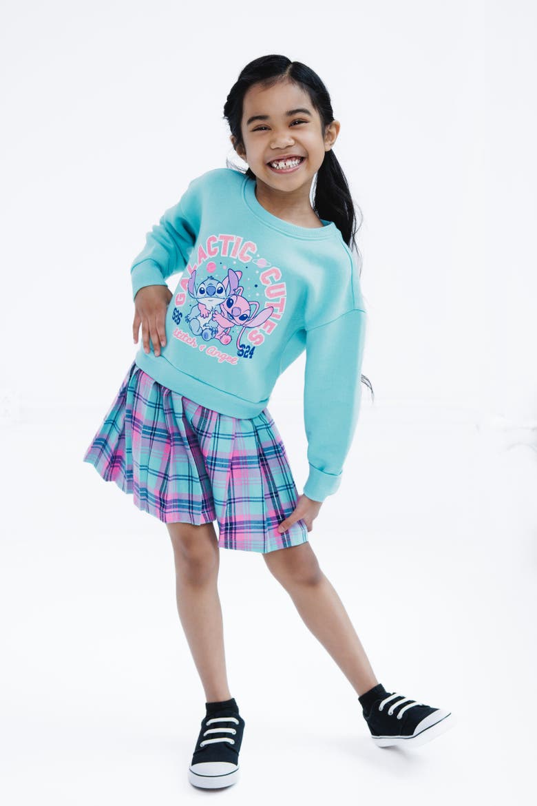 Lilo & Stitch Fleece Plaid Dress, Alternate, color, Stitch Angel Aqua