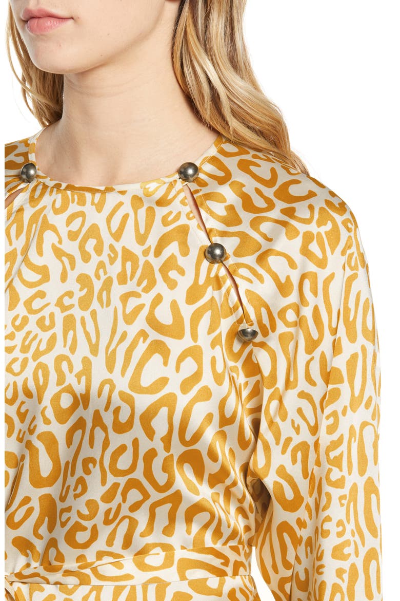 Angelina Leopard Print Tie Waist Blouse, Alternate, color, GOLDEN YELLOW MULTI