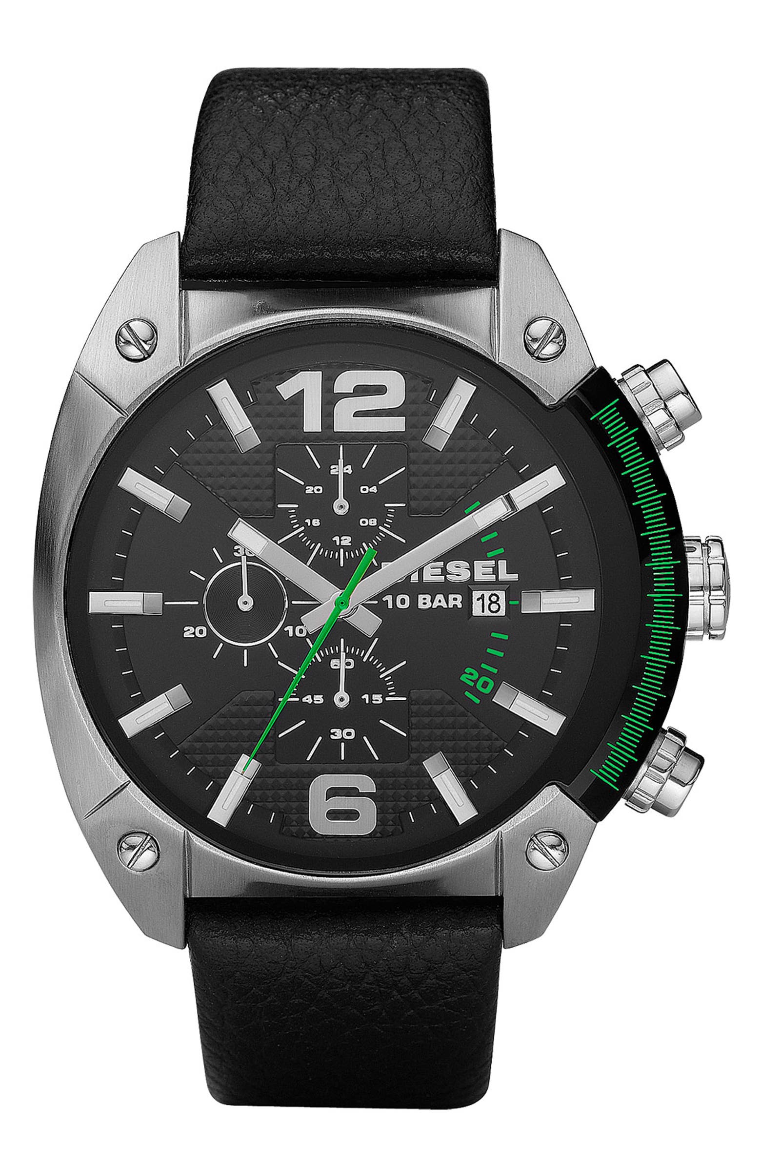 DIESEL® 'Overflow' Chronograph Leather Strap Watch, 46mm x 49mm | Nordstrom